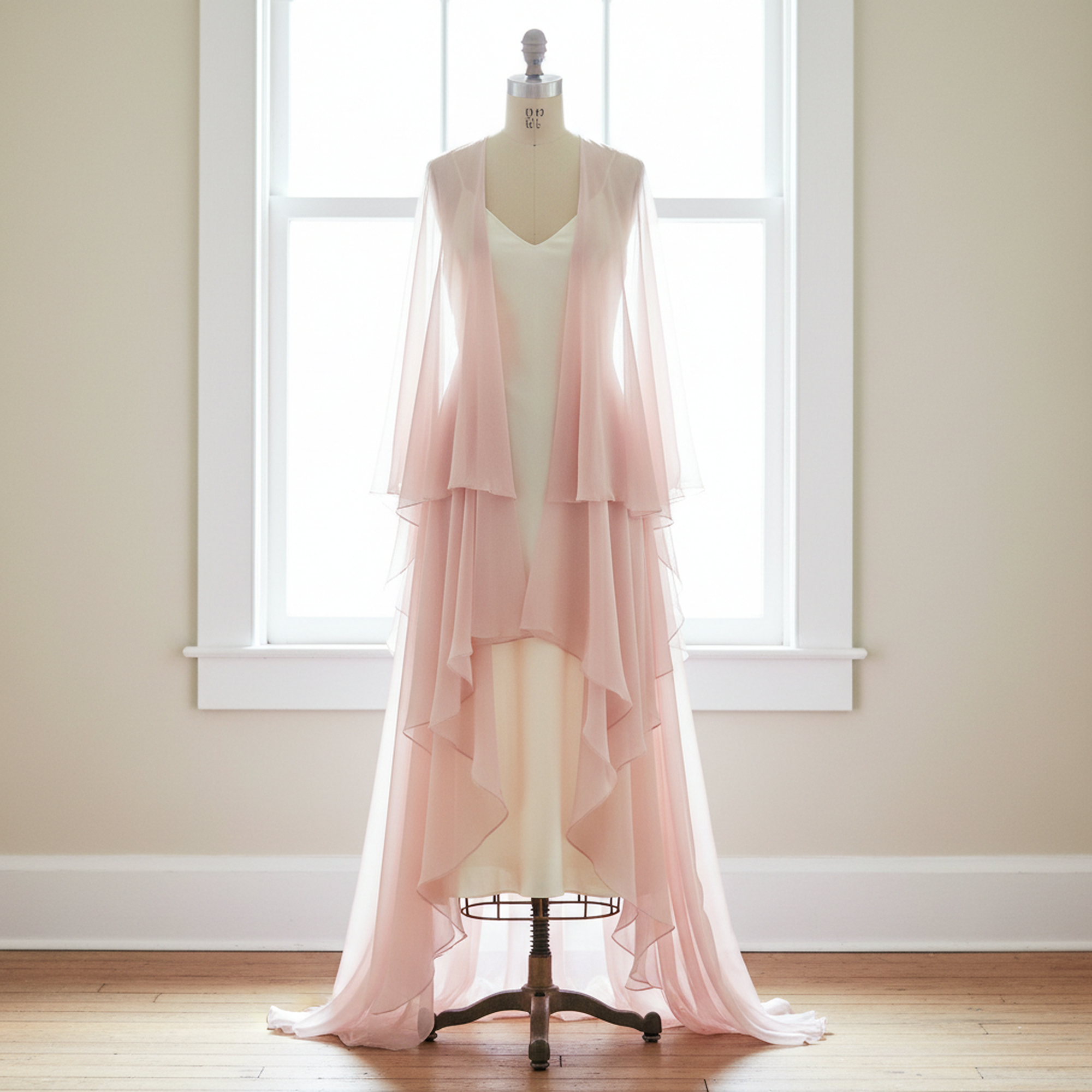 Chiffonkleid im Gegenlicht auf einer Schneiderpuppe, darunter ein blickdichtes Unterkleid