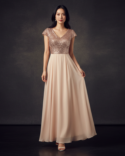 Cremefarbenes Abendkleid aus Chiffon - Ansicht 1