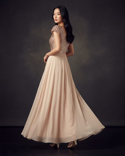 Cremefarbenes Abendkleid aus Chiffon - Ansicht 2