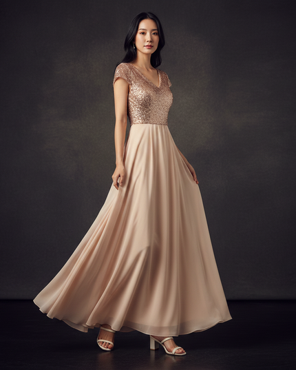 Cremefarbenes Abendkleid aus Chiffon - Ansicht 3