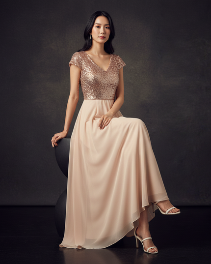 Cremefarbenes Abendkleid aus Chiffon - Ansicht 5