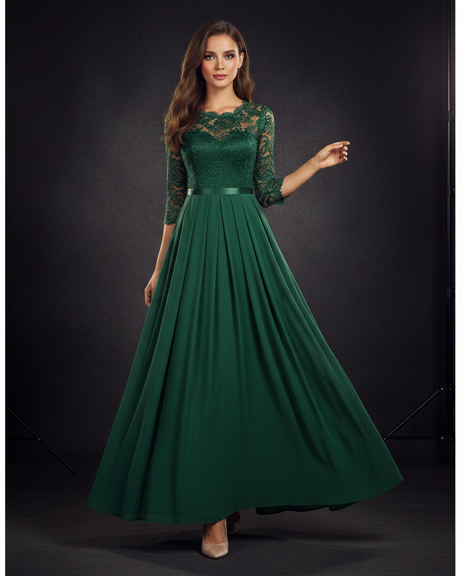 Elegantes Chiffonkleid in Gruen - Ansicht 3