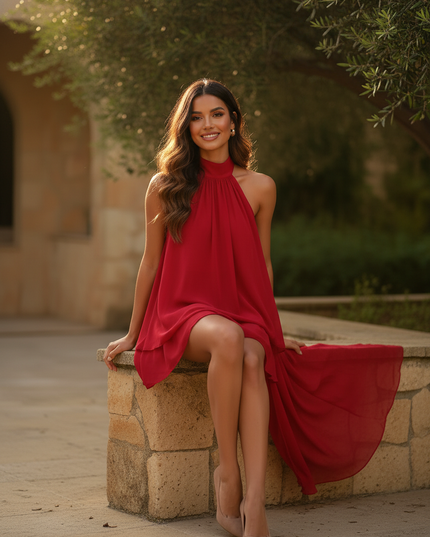 Verhuehrerisches Chiffonkleid in Rot - Ansicht 5