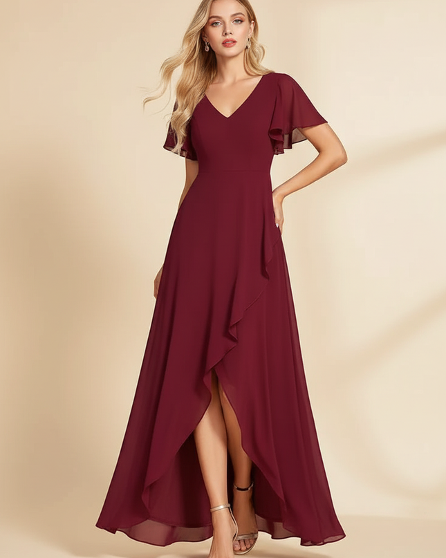 Bordeauxrotes Kleid mit Cut-Out-Detail - Ansicht 1