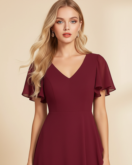 Bordeauxrotes Kleid mit Cut-Out-Detail - Ansicht 4