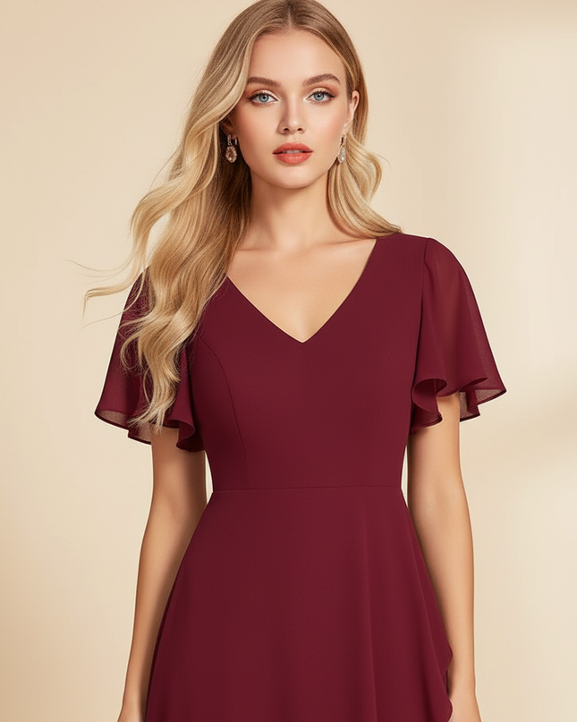 Bordeauxrotes Kleid mit Cut-Out-Detail - Ansicht 4