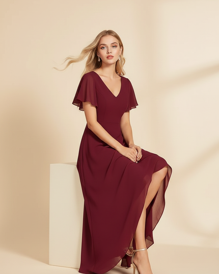 Bordeauxrotes Kleid mit Cut-Out-Detail - Ansicht 5