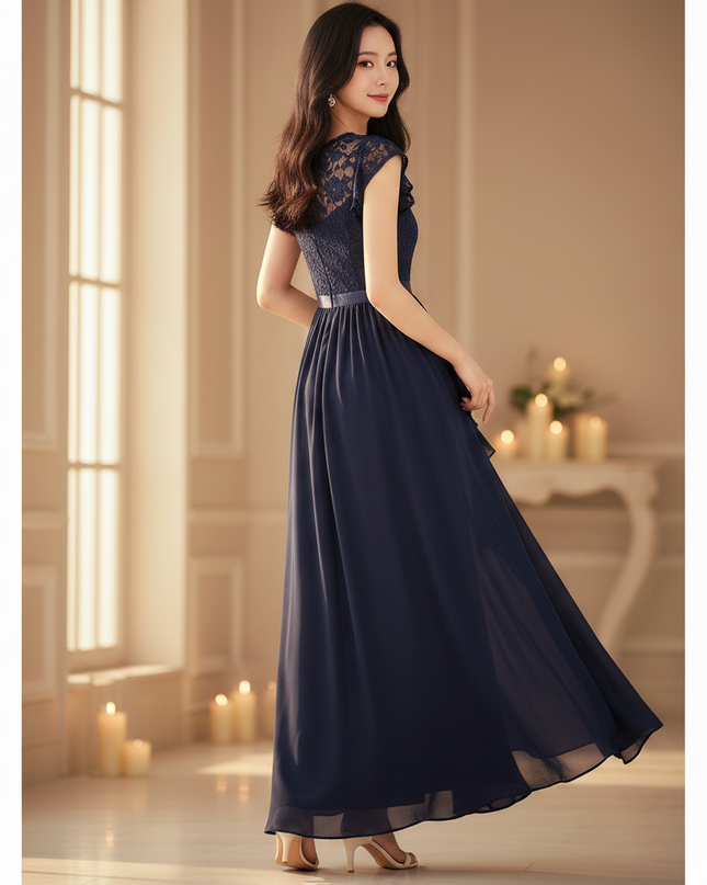 Festliches langes Chiffonkleid in Blau - Ansicht 2