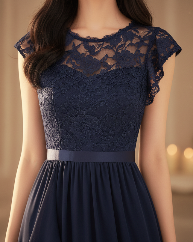 Festliches langes Chiffonkleid in Blau - Ansicht 4