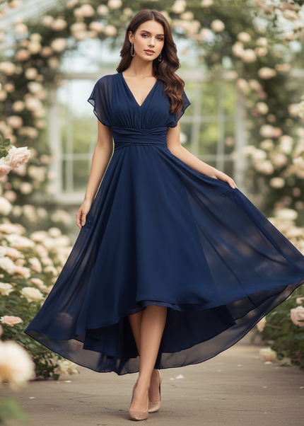 Festliches Chiffon-Midikleid in Blau - Ansicht 1