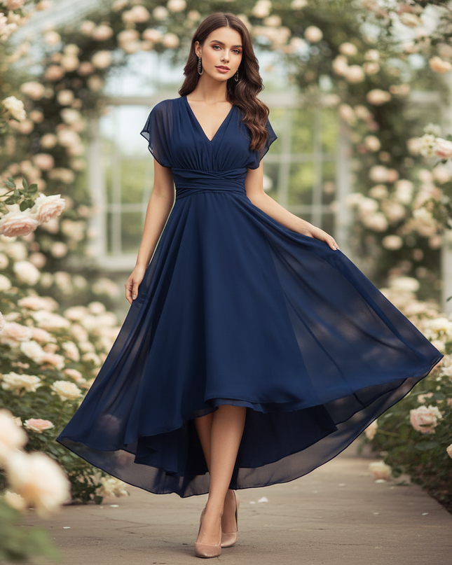 Festliches Chiffon-Midikleid in Blau - Ansicht 1