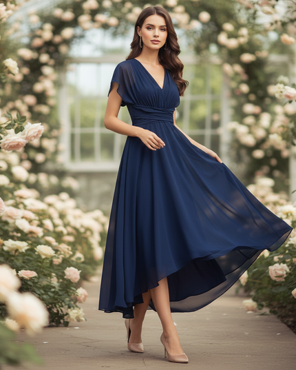 Festliches Chiffon-Midikleid in Blau - Ansicht 3
