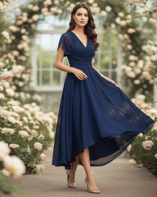 Festliches Chiffon-Midikleid in Blau - Ansicht 3