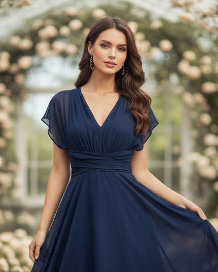 Festliches Chiffon-Midikleid in Blau - Ansicht 4