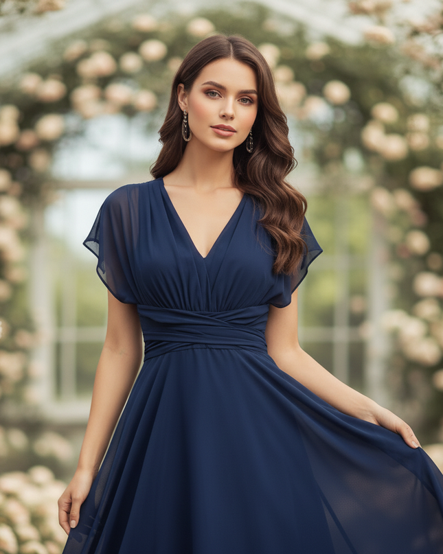 Festliches Chiffon-Midikleid in Blau - Ansicht 4