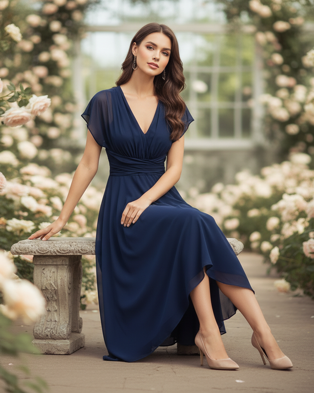 Festliches Chiffon-Midikleid in Blau - Ansicht 5