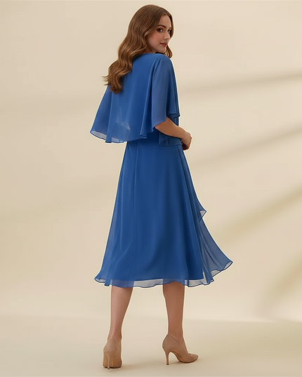 Blaues Chiffon-Midikleid mit Volants - Ansicht 2