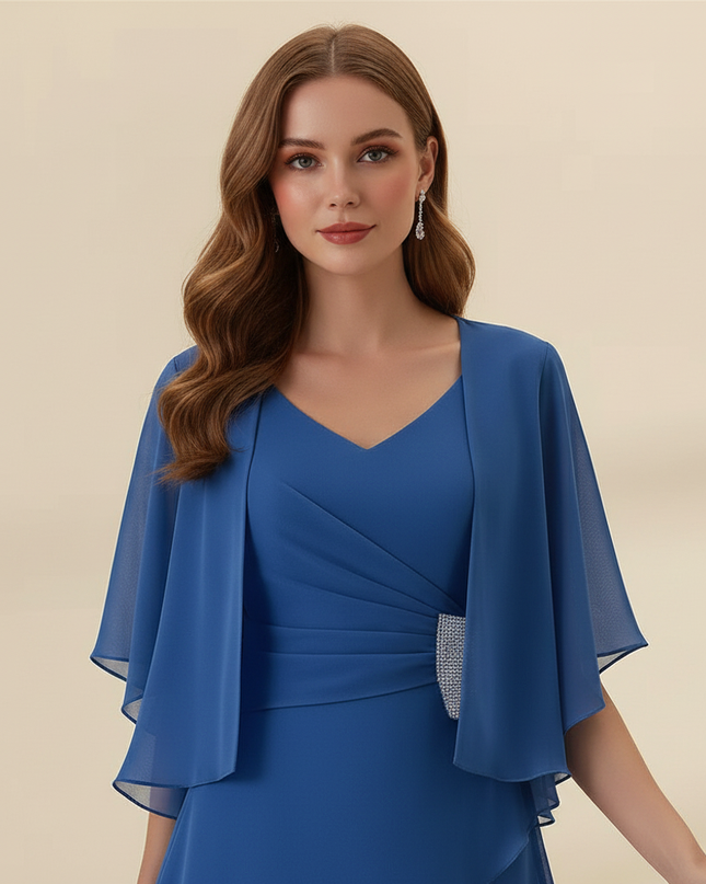 Blaues Chiffon-Midikleid mit Volants - Ansicht 4