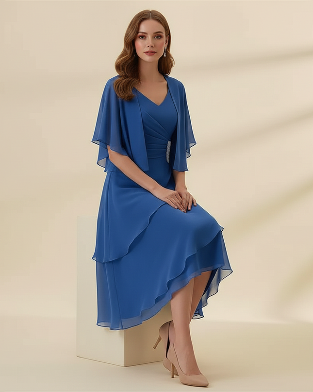 Blaues Chiffon-Midikleid mit Volants - Ansicht 5