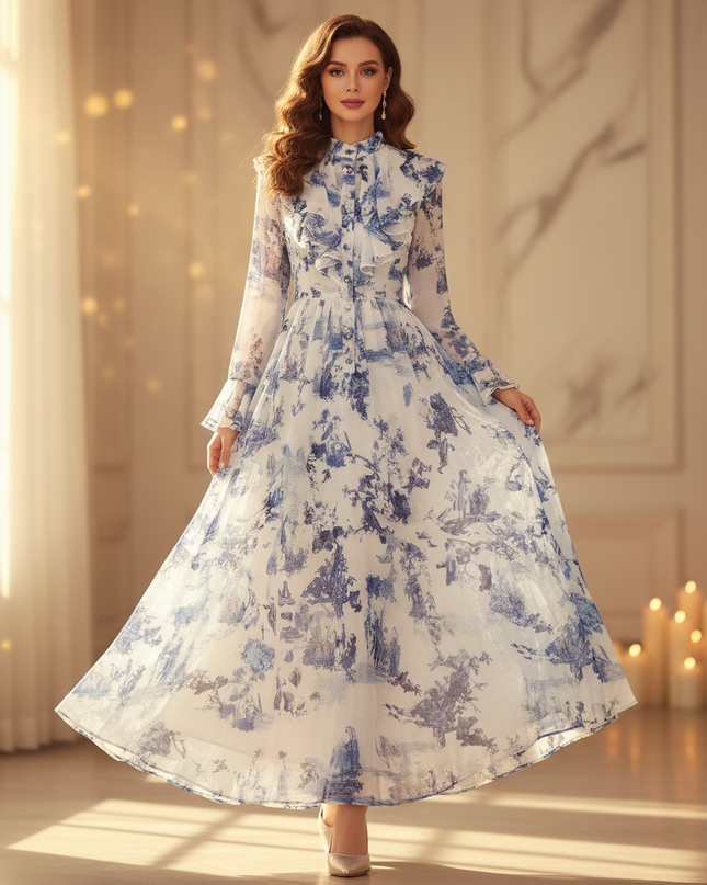 Festliches Chiffonkleid mit Volants - Ansicht 1