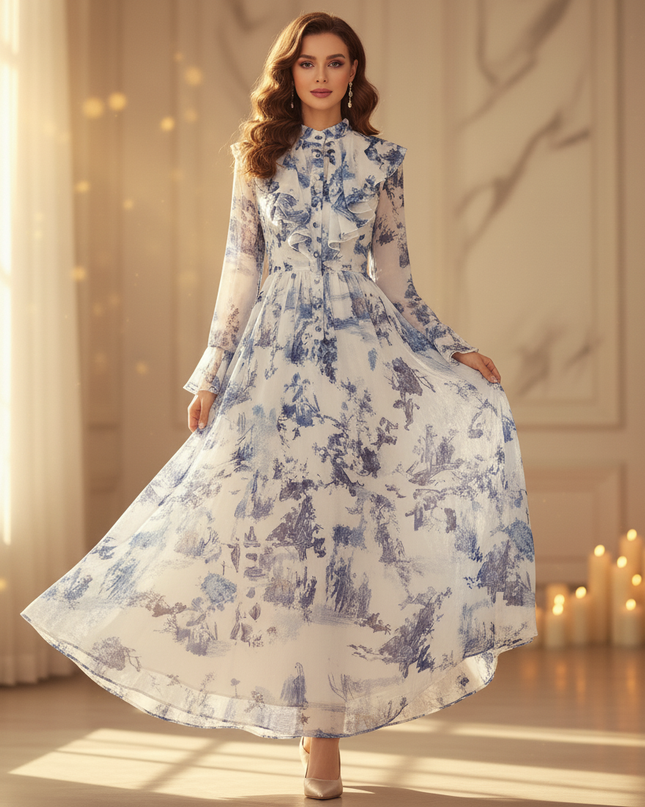 Festliches Chiffonkleid mit Volants - Ansicht 3