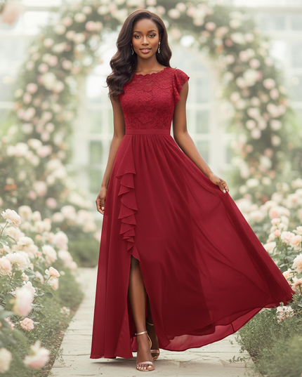 Boho Chiffonkleid Weinrot Maxi - Ansicht 1