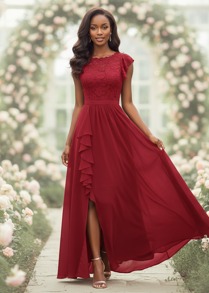 Boho Chiffonkleid Weinrot Maxi - Ansicht 1