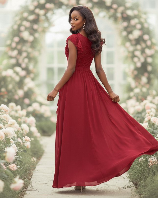 Boho Chiffonkleid Weinrot Maxi - Ansicht 2