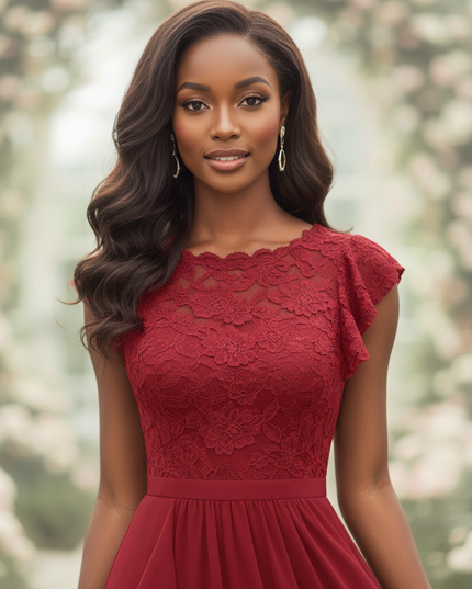 Boho Chiffonkleid Weinrot Maxi - Ansicht 4