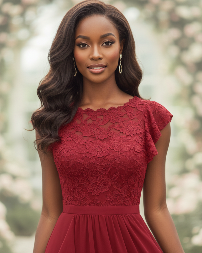 Boho Chiffonkleid Weinrot Maxi - Ansicht 4