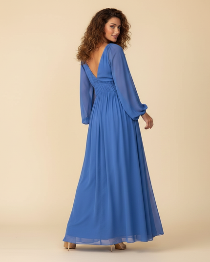Blaues langes Kleid mit Plissee-Details - Ansicht 2