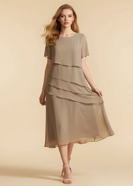Cremefarbenes Chiffon-Midikleid - Ansicht 1