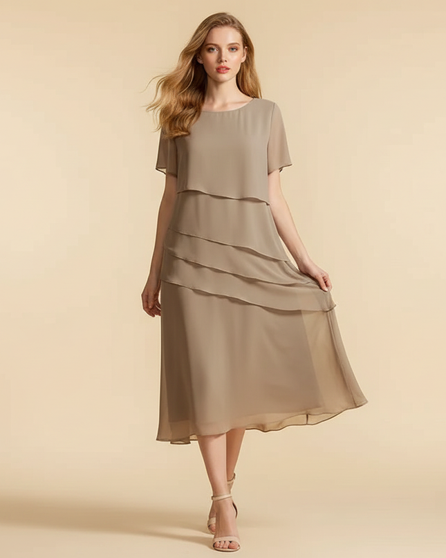 Cremefarbenes Chiffon-Midikleid - Ansicht 1