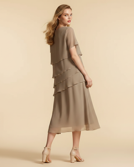 Cremefarbenes Chiffon-Midikleid - Ansicht 2