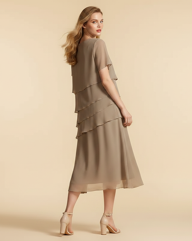 Cremefarbenes Chiffon-Midikleid - Ansicht 2
