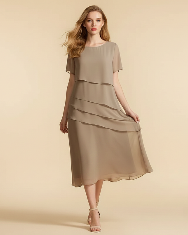 Cremefarbenes Chiffon-Midikleid - Ansicht 3