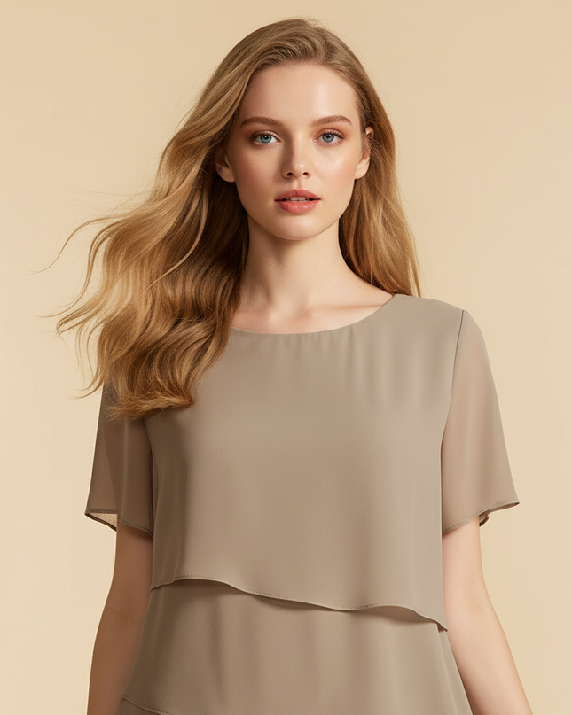 Cremefarbenes Chiffon-Midikleid - Ansicht 4
