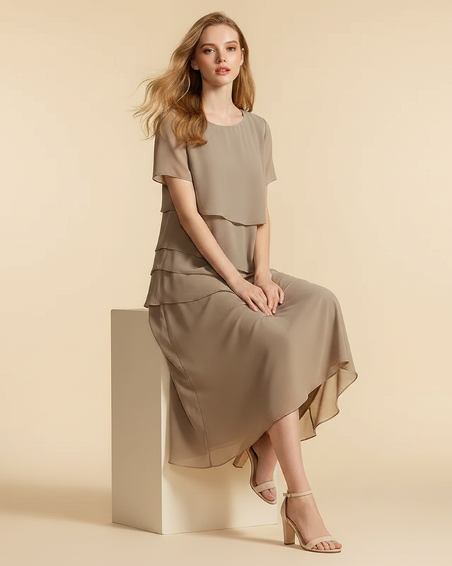 Cremefarbenes Chiffon-Midikleid - Ansicht 5