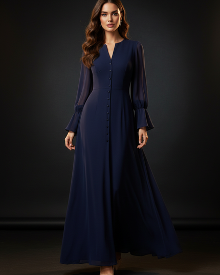 Festliches Chiffonkleid mit V-Ausschnitt - Ansicht 1