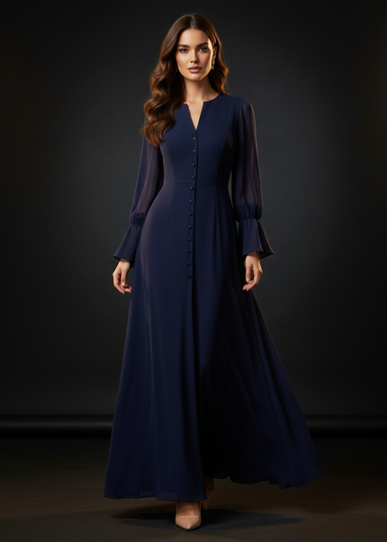 Festliches Chiffonkleid mit V-Ausschnitt - Ansicht 1