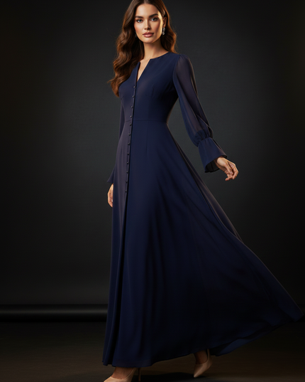 Festliches Chiffonkleid mit V-Ausschnitt - Ansicht 3