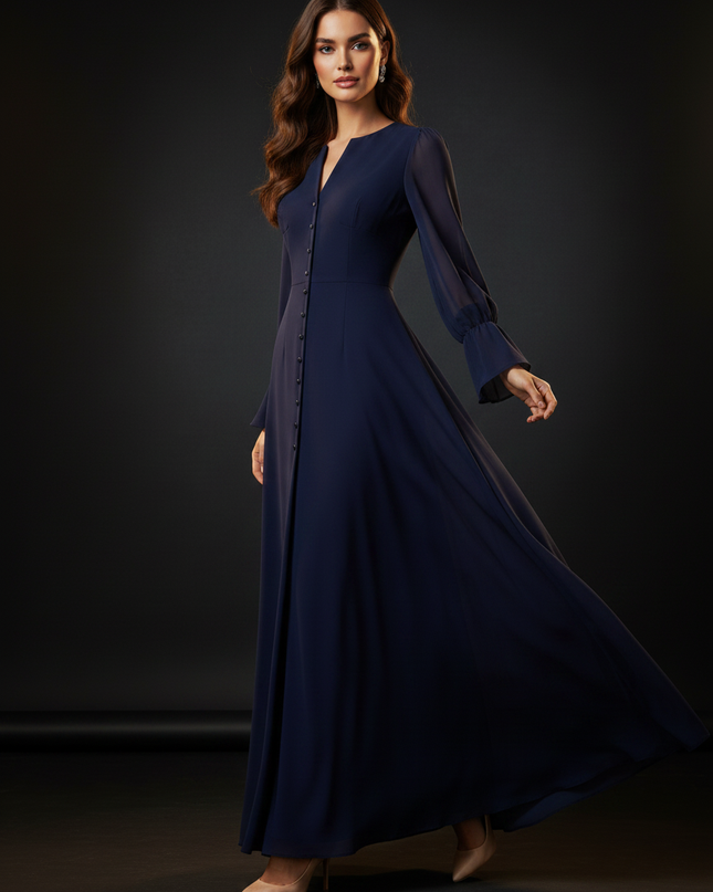 Festliches Chiffonkleid mit V-Ausschnitt - Ansicht 3