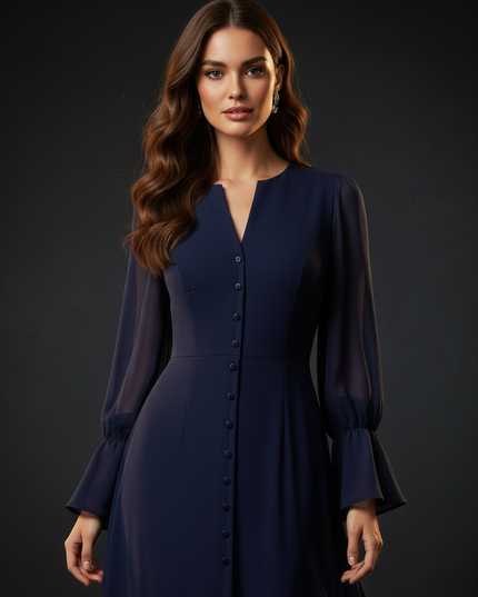 Festliches Chiffonkleid mit V-Ausschnitt - Ansicht 4