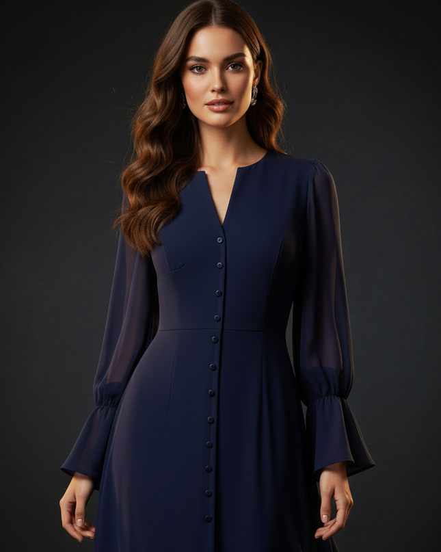 Festliches Chiffonkleid mit V-Ausschnitt - Ansicht 4