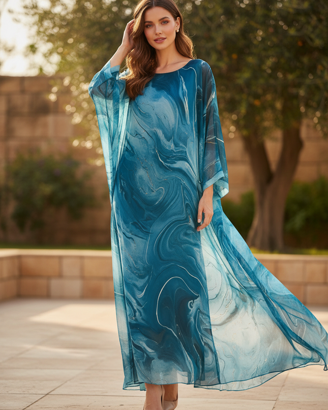 Blaues langes Chiffonkleid - Ansicht 1