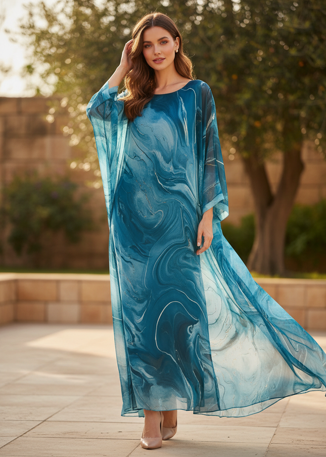 Blaues langes Chiffonkleid - Ansicht 1