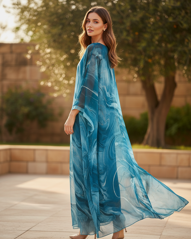 Blaues langes Chiffonkleid - Ansicht 2
