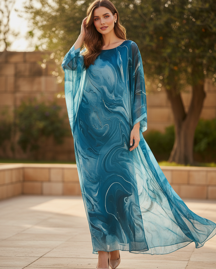 Blaues langes Chiffonkleid - Ansicht 3