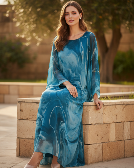 Blaues langes Chiffonkleid - Ansicht 5