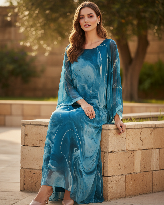 Blaues langes Chiffonkleid - Ansicht 5